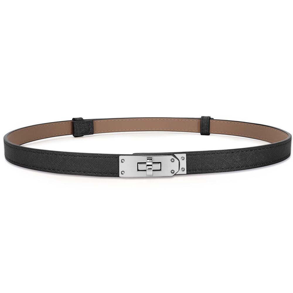 7381 Women Skinny Leather Belt With Turn-lock Buckle Adjustable Belt For Women